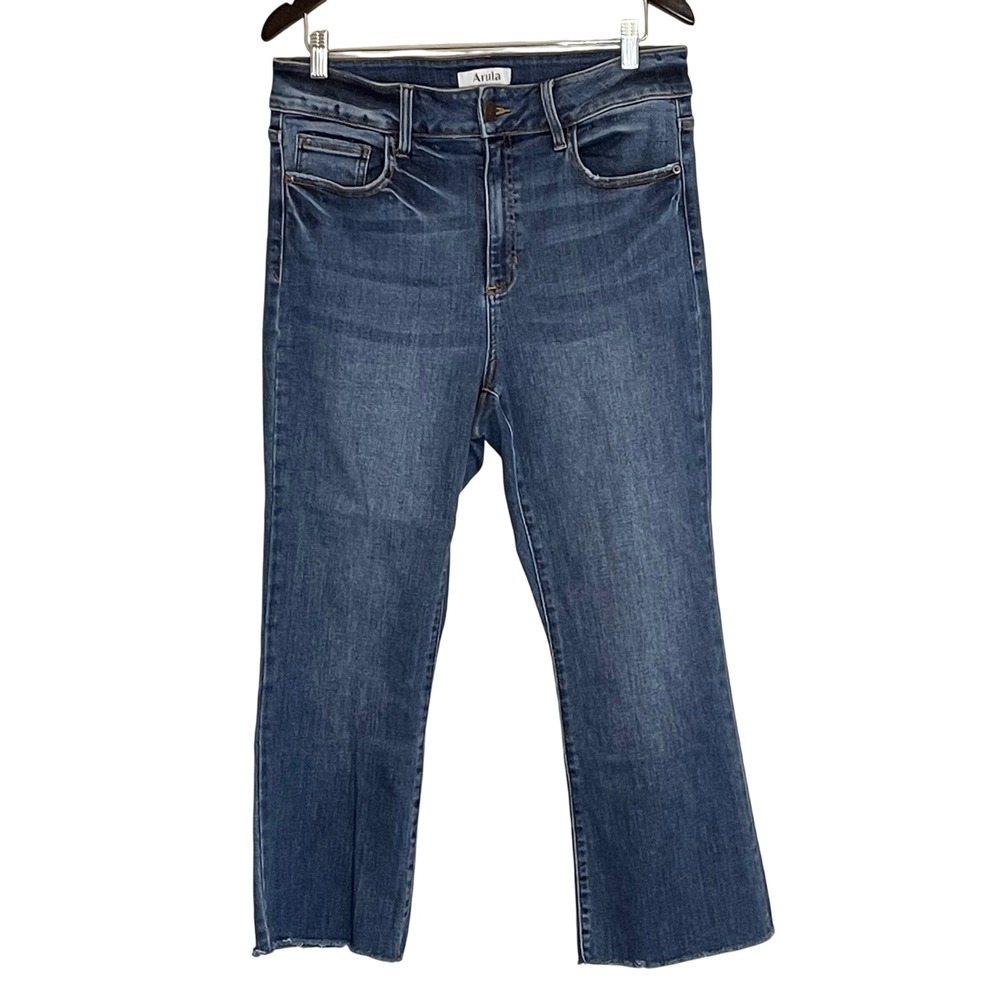 Arula High Rise Flare Jeans Medium Wash Raw Hem Blue P12197-PL Womens‎ 14